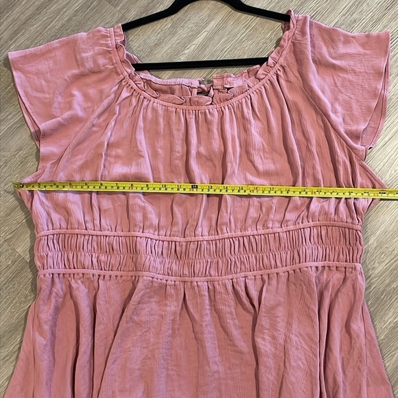 Torrid Women Peplum Top 3X Pink Tie Back Stretch Ruched Waist Short Sleeve - Picture 14 of 17